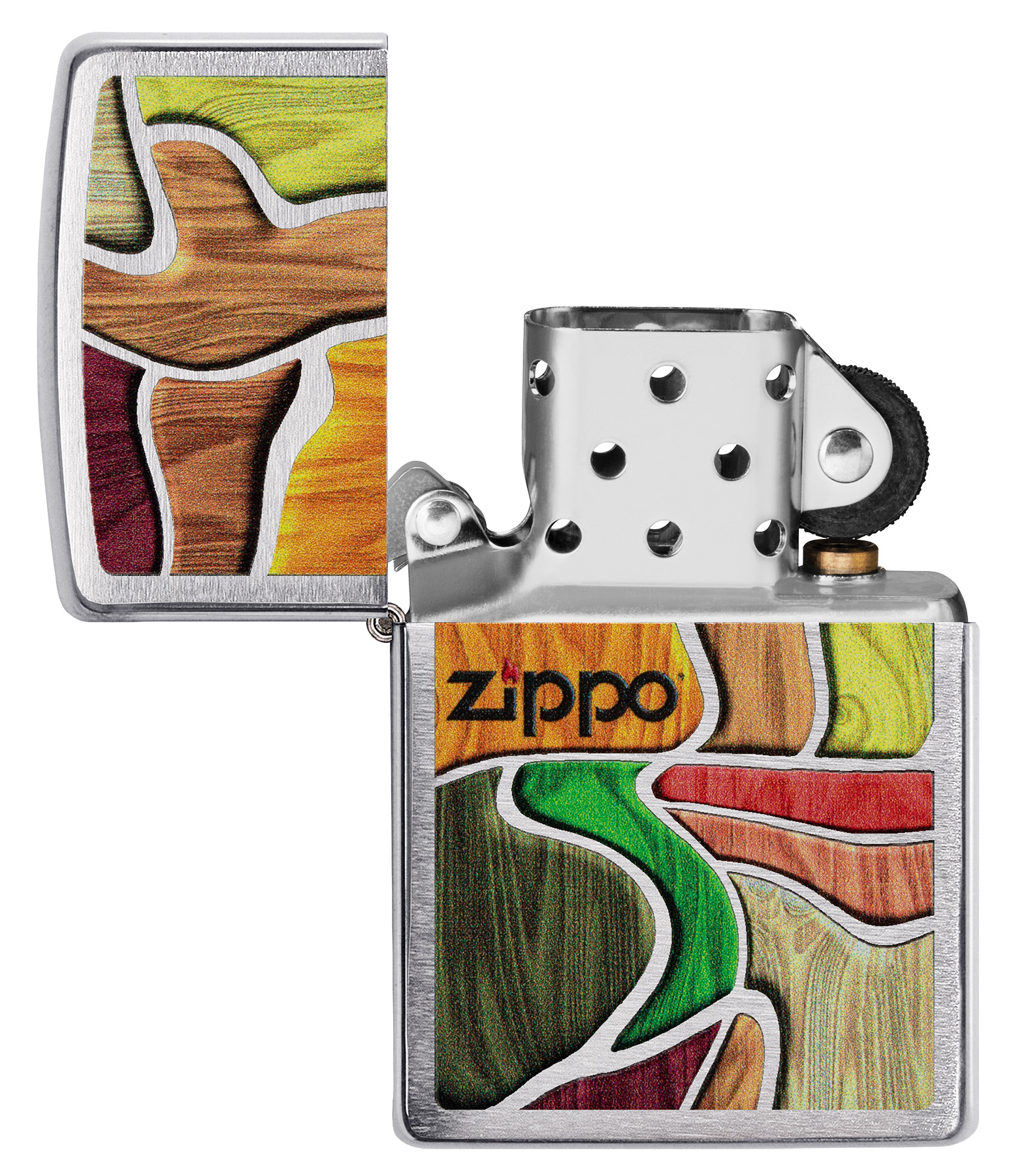 Zippo aansteker Colorful Wood Design open