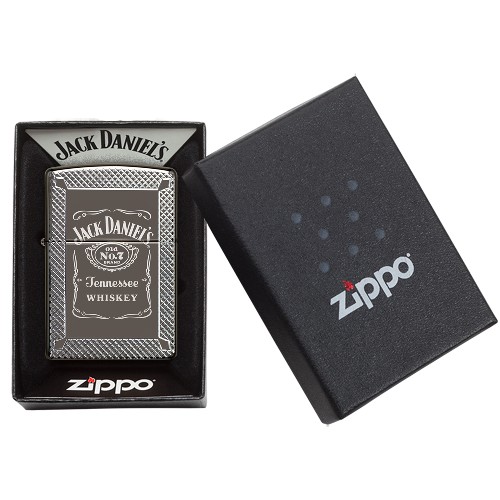 Zippo aansteker Jack Daniels Label Armor Case Black Ice verpakking