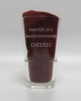 Bierglas Amsterdammertje inclusief logo+tekst graveren