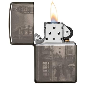 Zippo Big Ben open met vlam