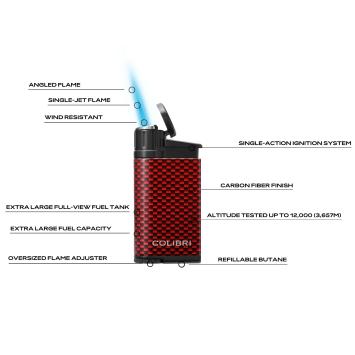 Colibri Aansteker Evo Carbon Fiber Single Jet Flame Red Details