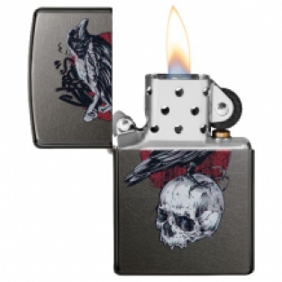 Zippo aansteker Raven Skull Design open