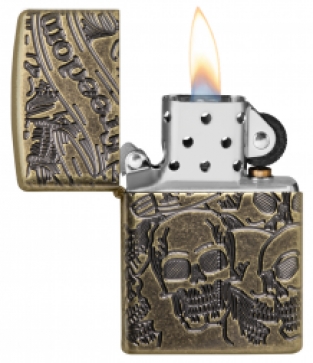 Zippo Skull Armor Case Brass Antique  open