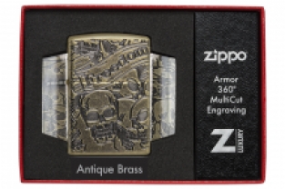 Zippo Skull Armor Case Brass Antique verpakking