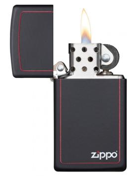 Zippo Slim Black Matte Zippo Border open met vlam