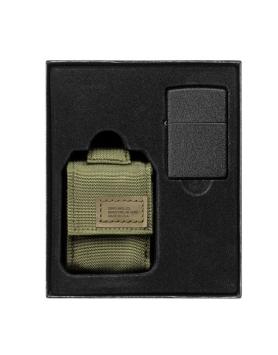 Zippo aansteker regular black crackle geschenkset met Coyote tasje